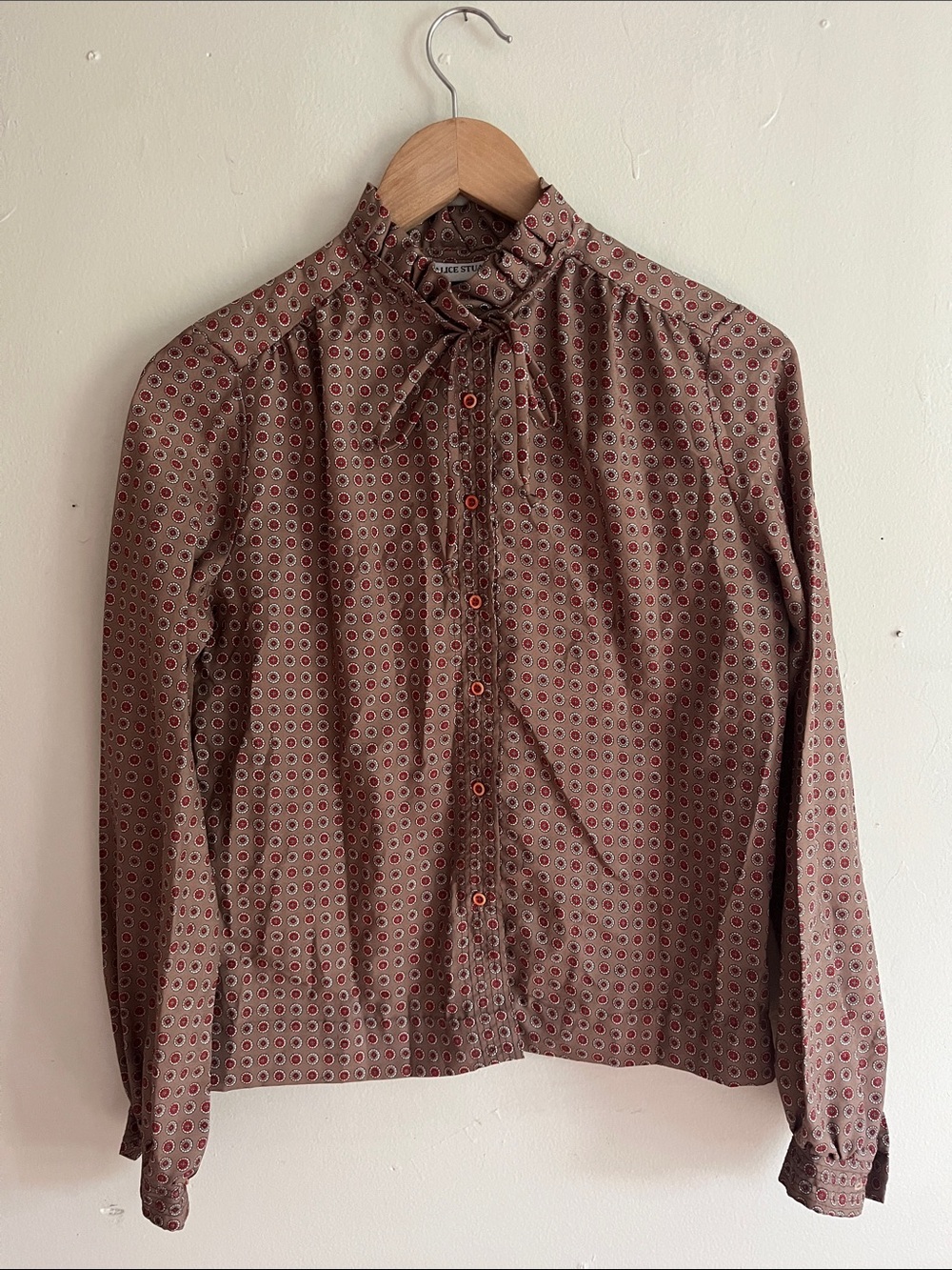 Alice Stuart Brown Printed Button-Down Shirt vintage